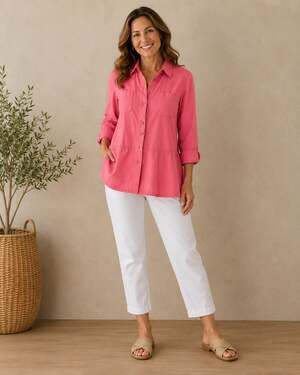 Denim & Co. Long-Sleeve Peplum Button-Front Shirt Z138JC